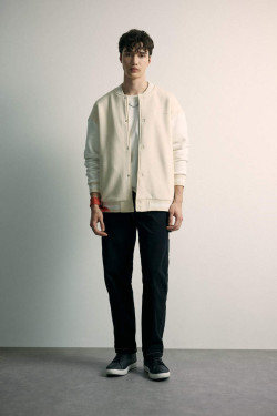 Oversize Fit S?rt Bask?l? Kolej Yaka Bomber ??i Yumu?ak T?yl? H?rka