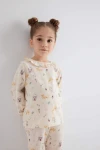 Baby Girl Animal Patterned Long Sleeve Combed Cotton Pajama Set
