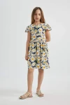 Kız Çocuk Çiçekli Kısa Kollu Elbise